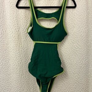 Green One-Piece Swimsuit with Lime Trim Medium